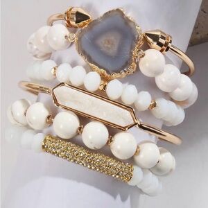 Elegant White and Gold Bracelet Set